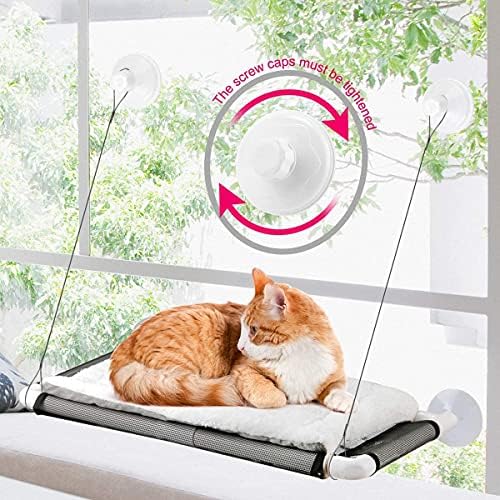 [2 מארז] פרימיום חתול חלון מדף מוט עם מעודכן טוויסט מנעול יניקה כוסות-2 סטים שטח חיסכון חתול מיטה